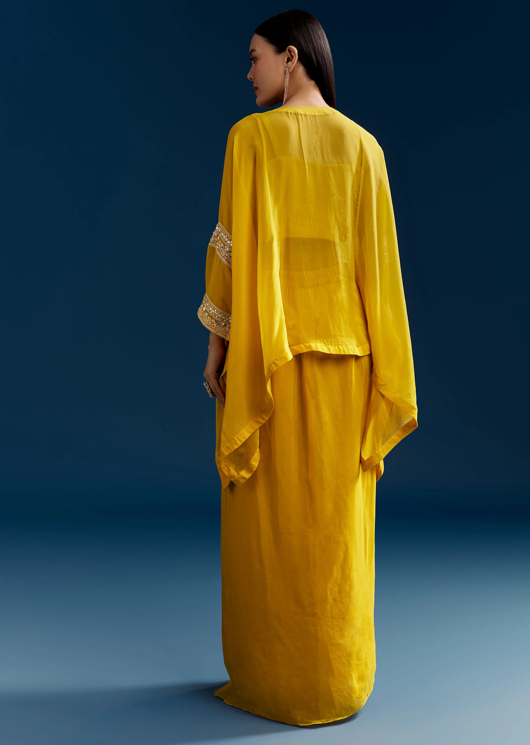 Yellow Organza Crop Top With Asymmetric Design - Image 5