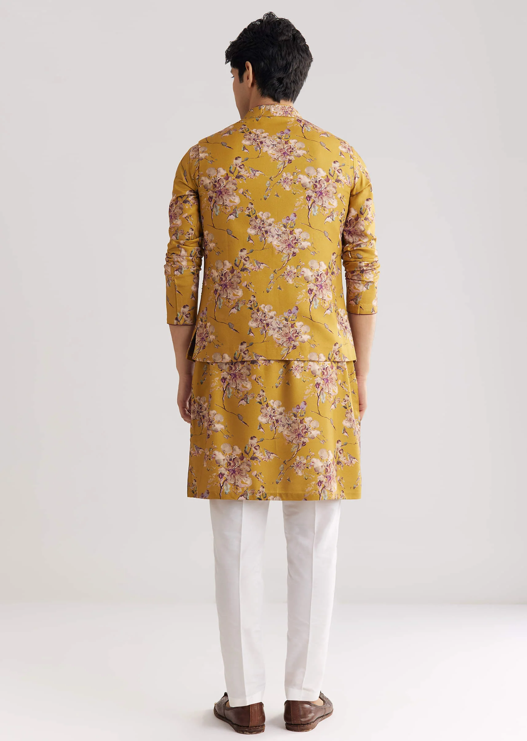 Yellow Pashmina Jacket Kurta Set With Stone Work - Image 5