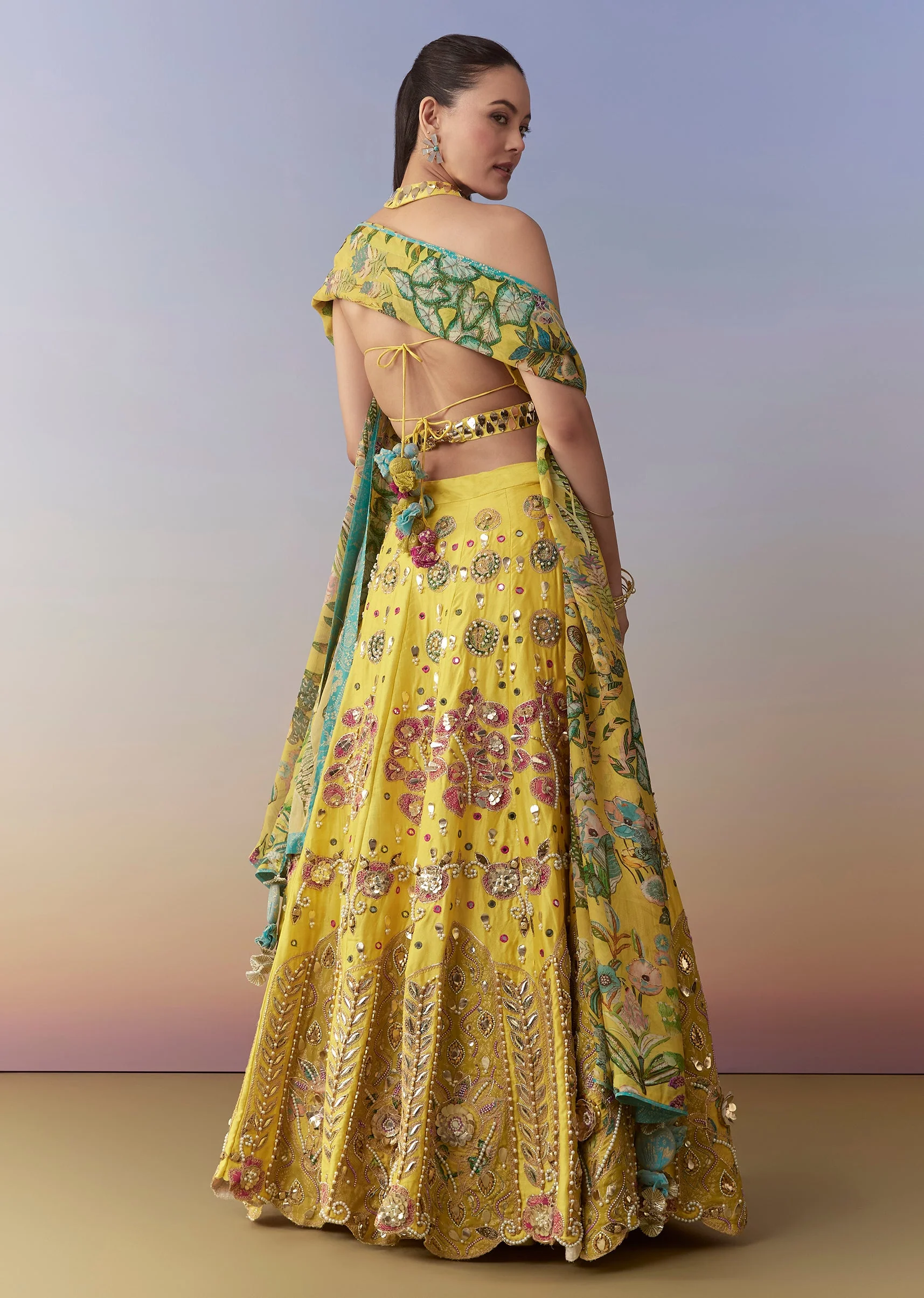Yellow Printed Bridesmaid Lehenga Set - Image 5