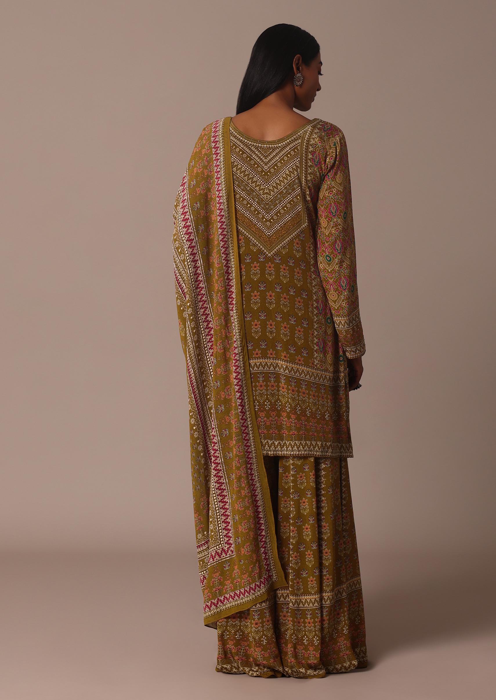 Yellow Printed Chiffon Sharara Set With Stone Work Kurta - Image 5