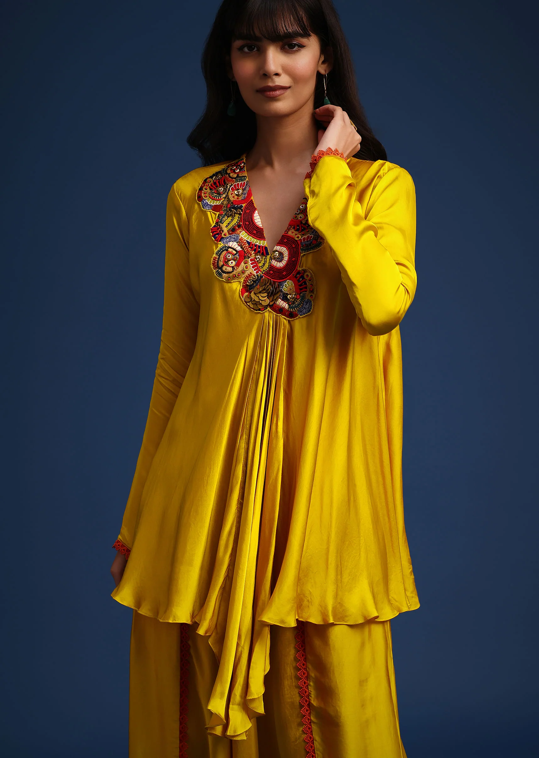 Yellow Satin Kurta And Dhoti Set - Image 2