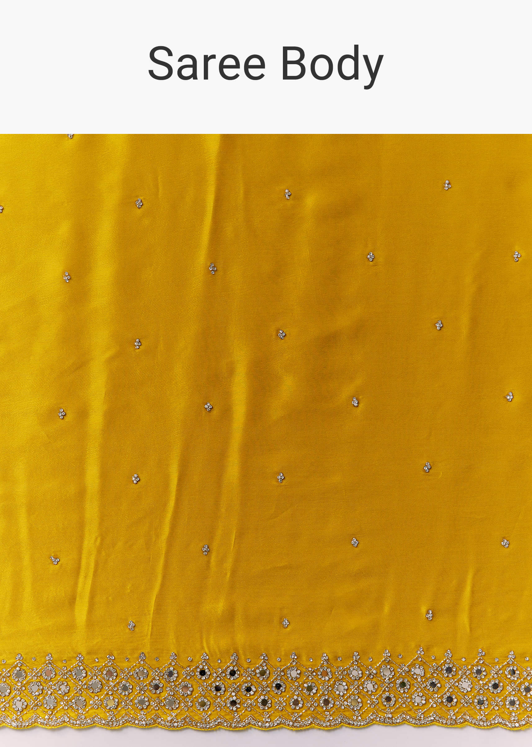 Yellow Satin Saree with Sequins and Unstitched Bouse - Image 9