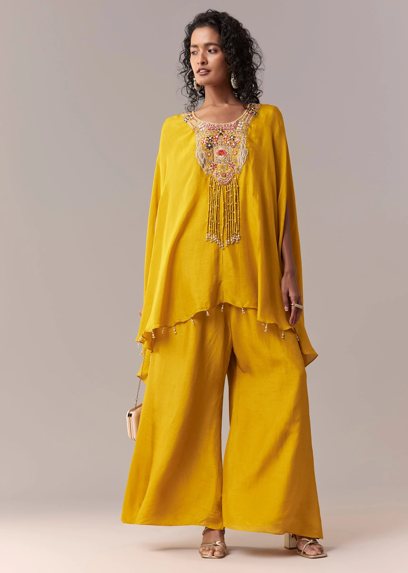 Yellow Silk Cape Co-ord Set