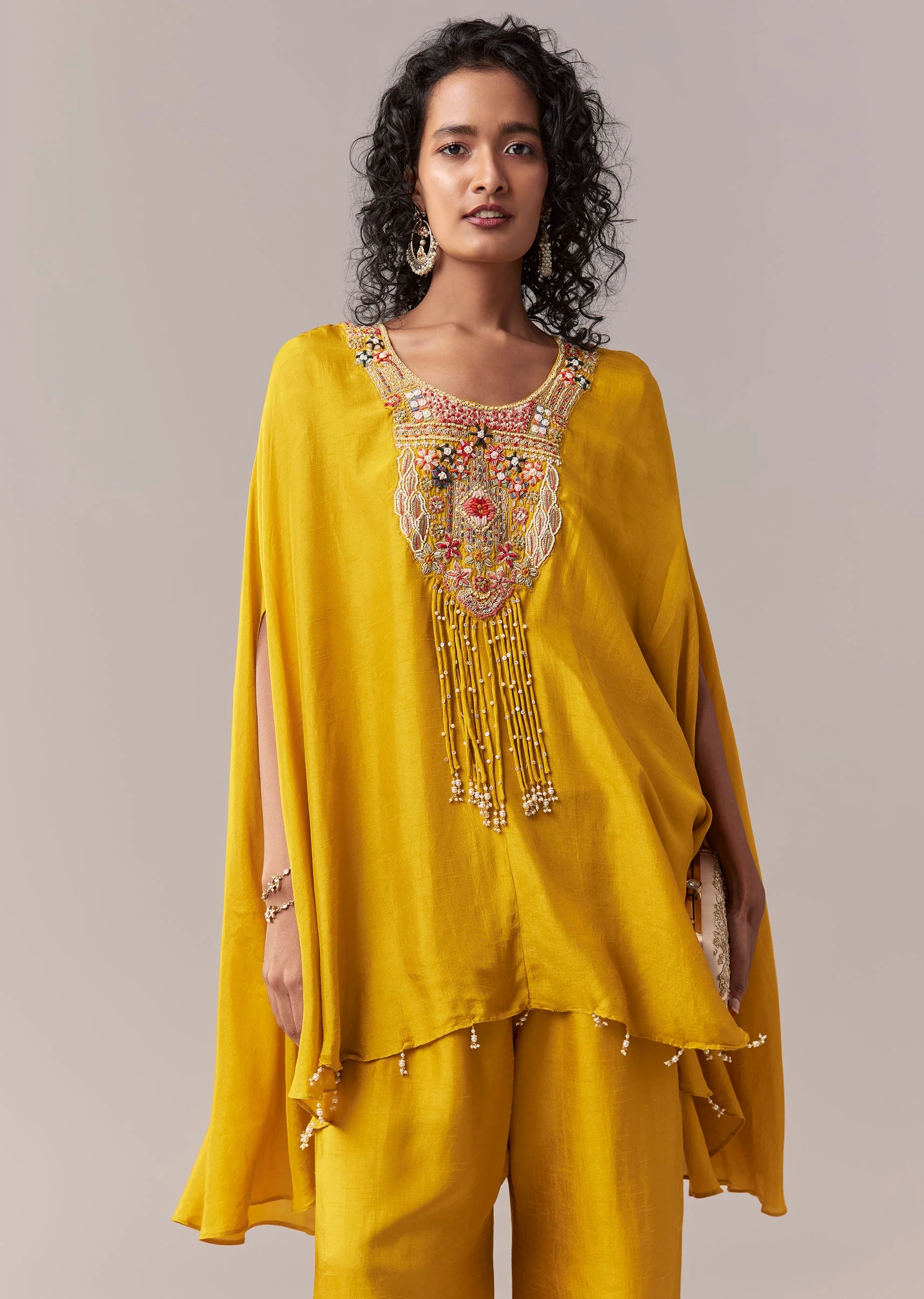 Yellow Silk Cape Co-ord Set - Image 4