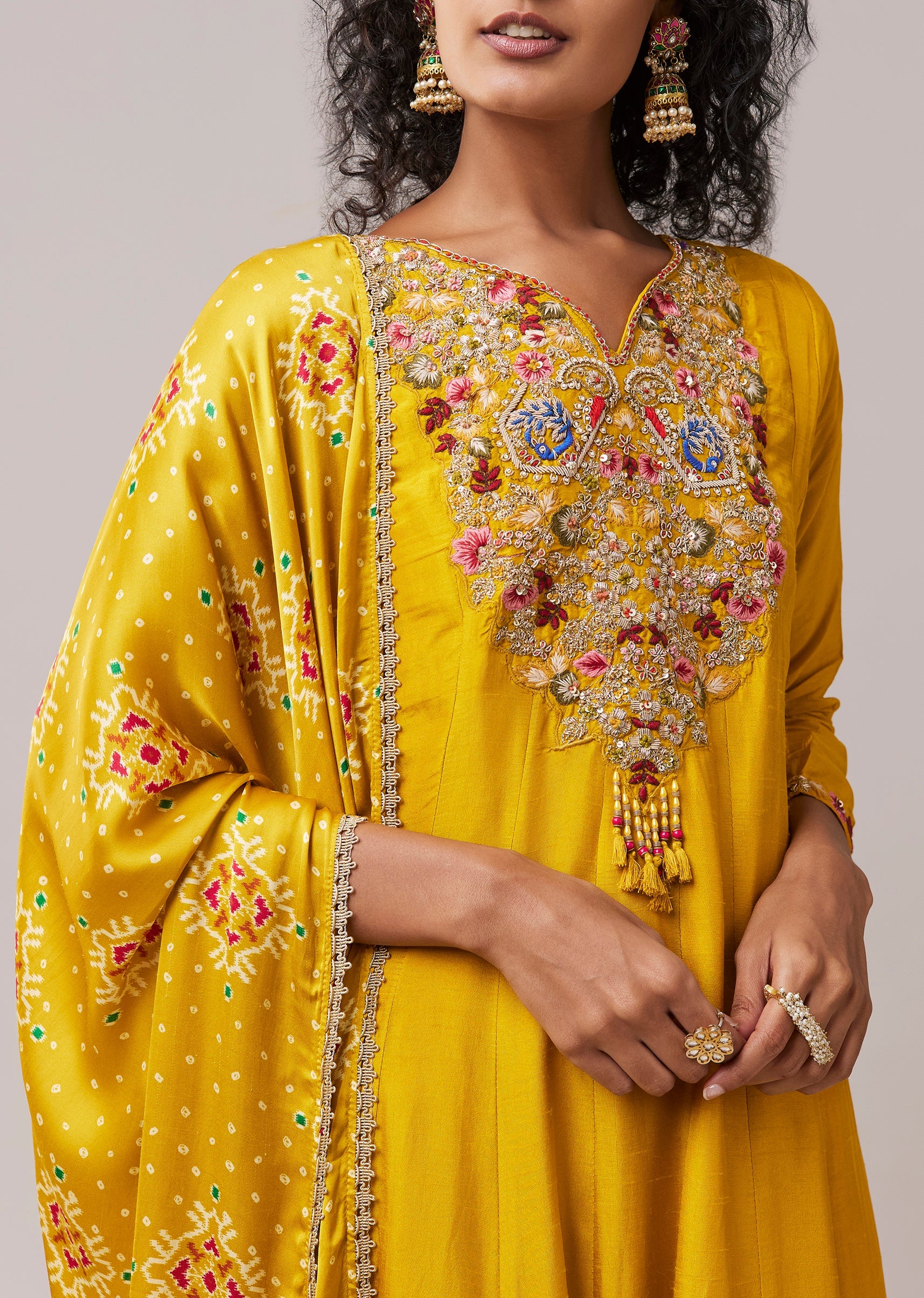 Yellow Silk Embroidered Anarkali Set - Image 4
