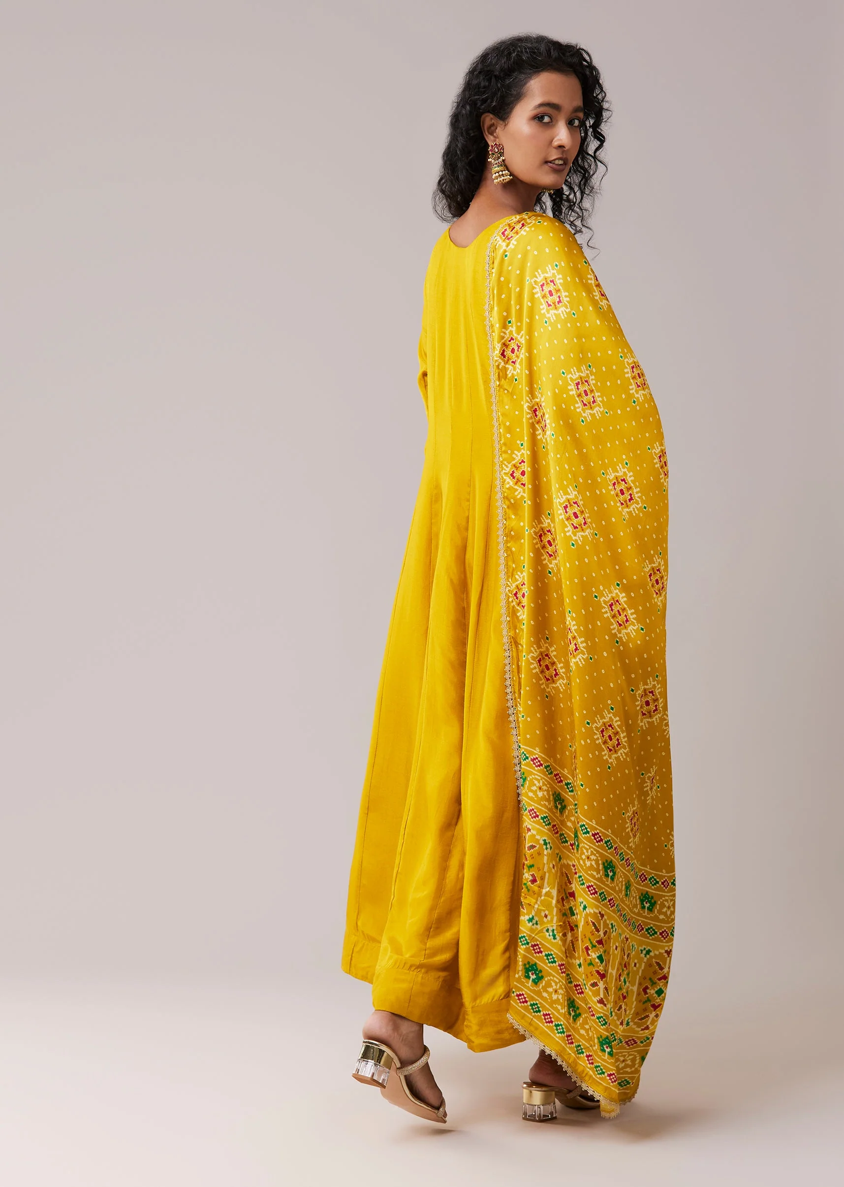 Yellow Silk Embroidered Anarkali Set - Image 5