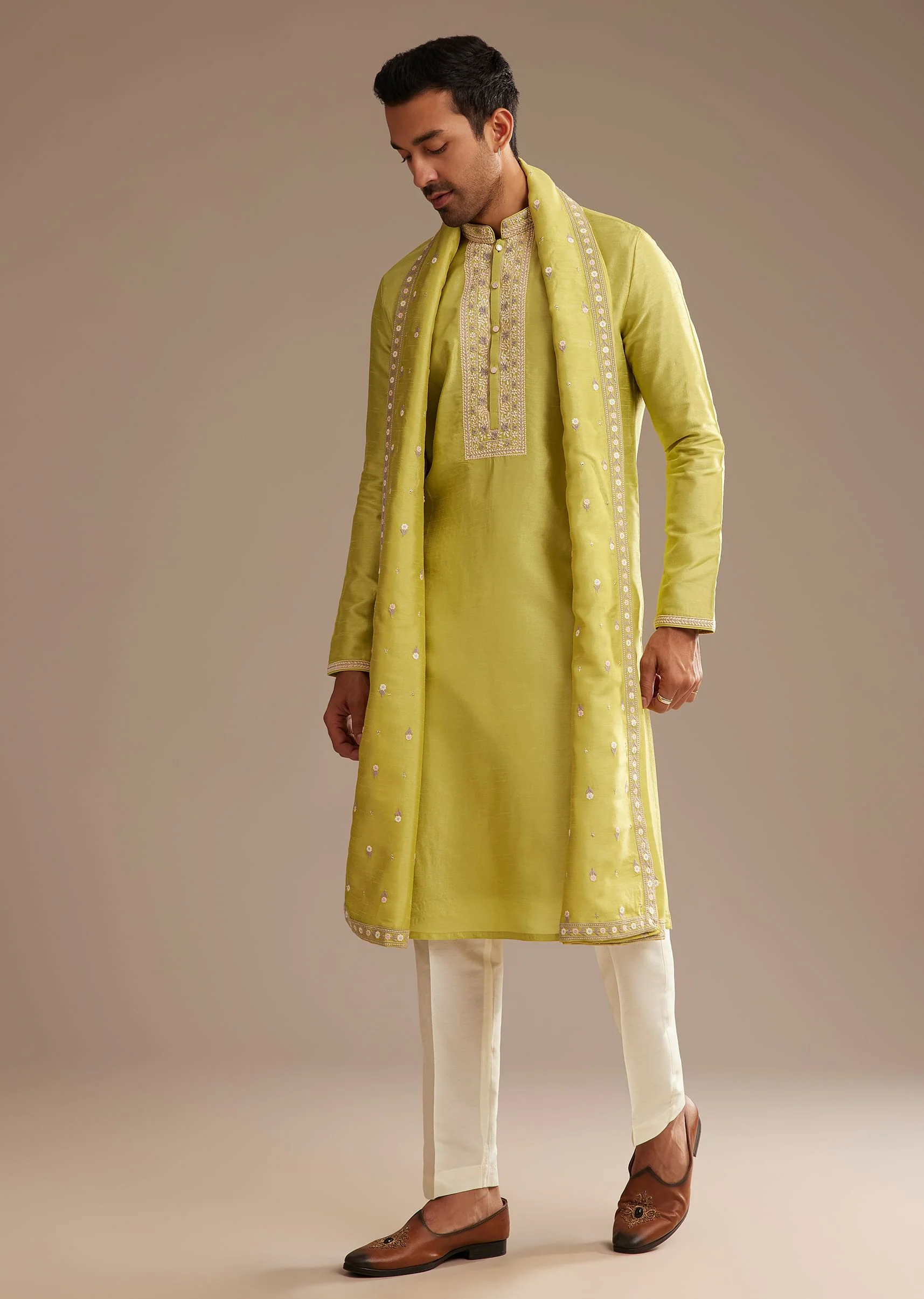 Yellow Silk Embroidered Kurta Set With Dupatta - Image 2