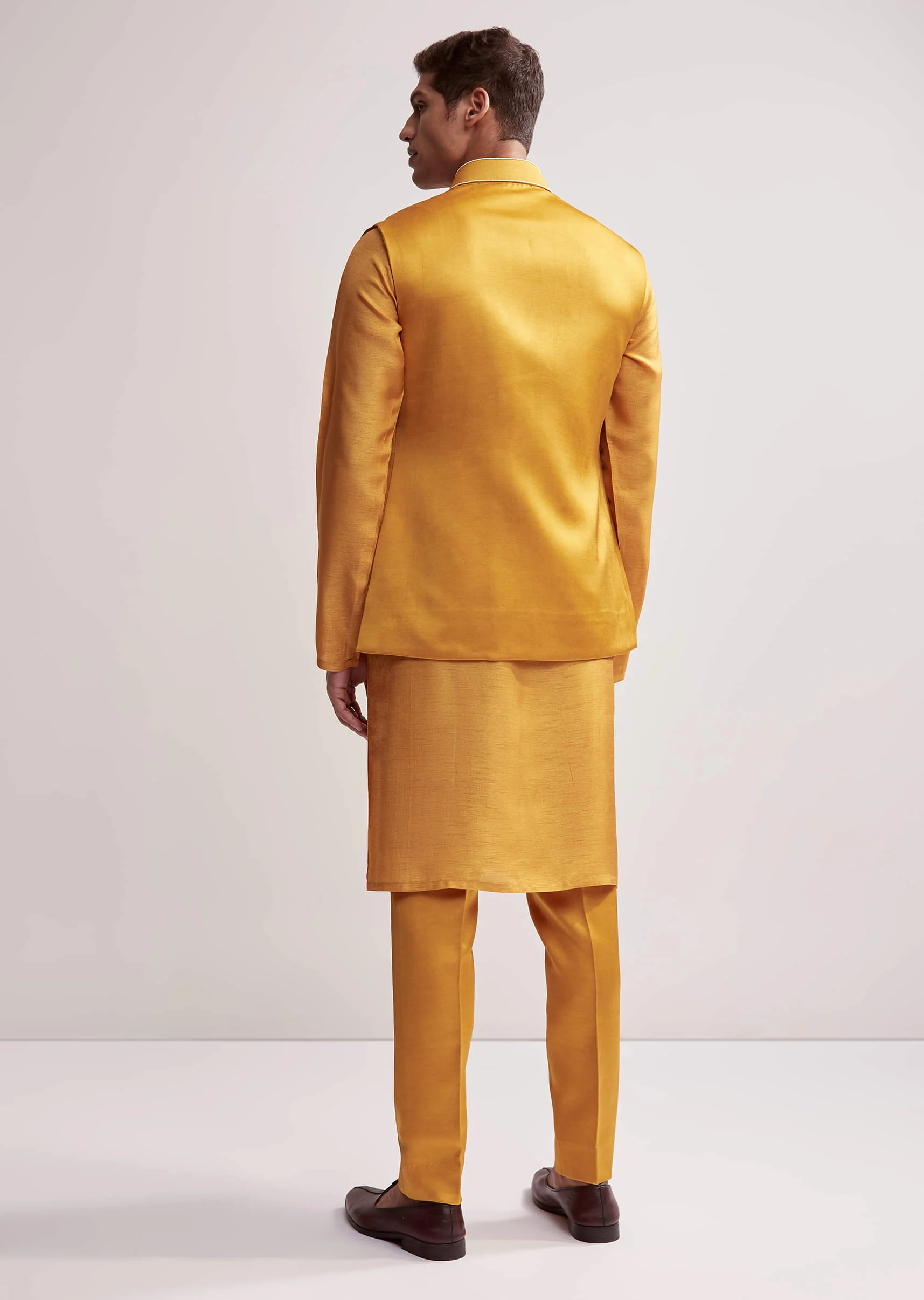 Yellow Silk Kurta Jacket Set For Men With Zardosi Hand Embroidery - Image 6