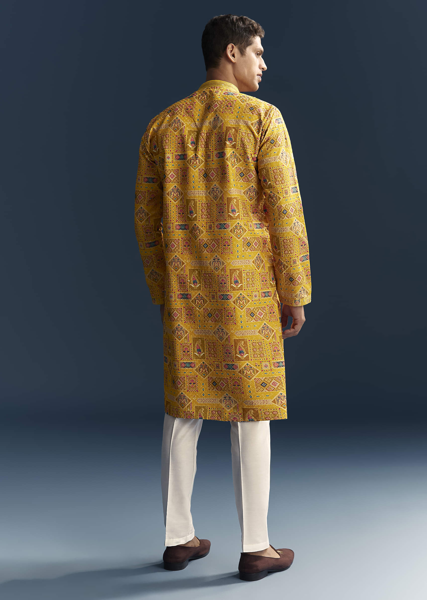 Yellow Silk Kurta Set For Men With Heavy Hand Embroidery - Image 5