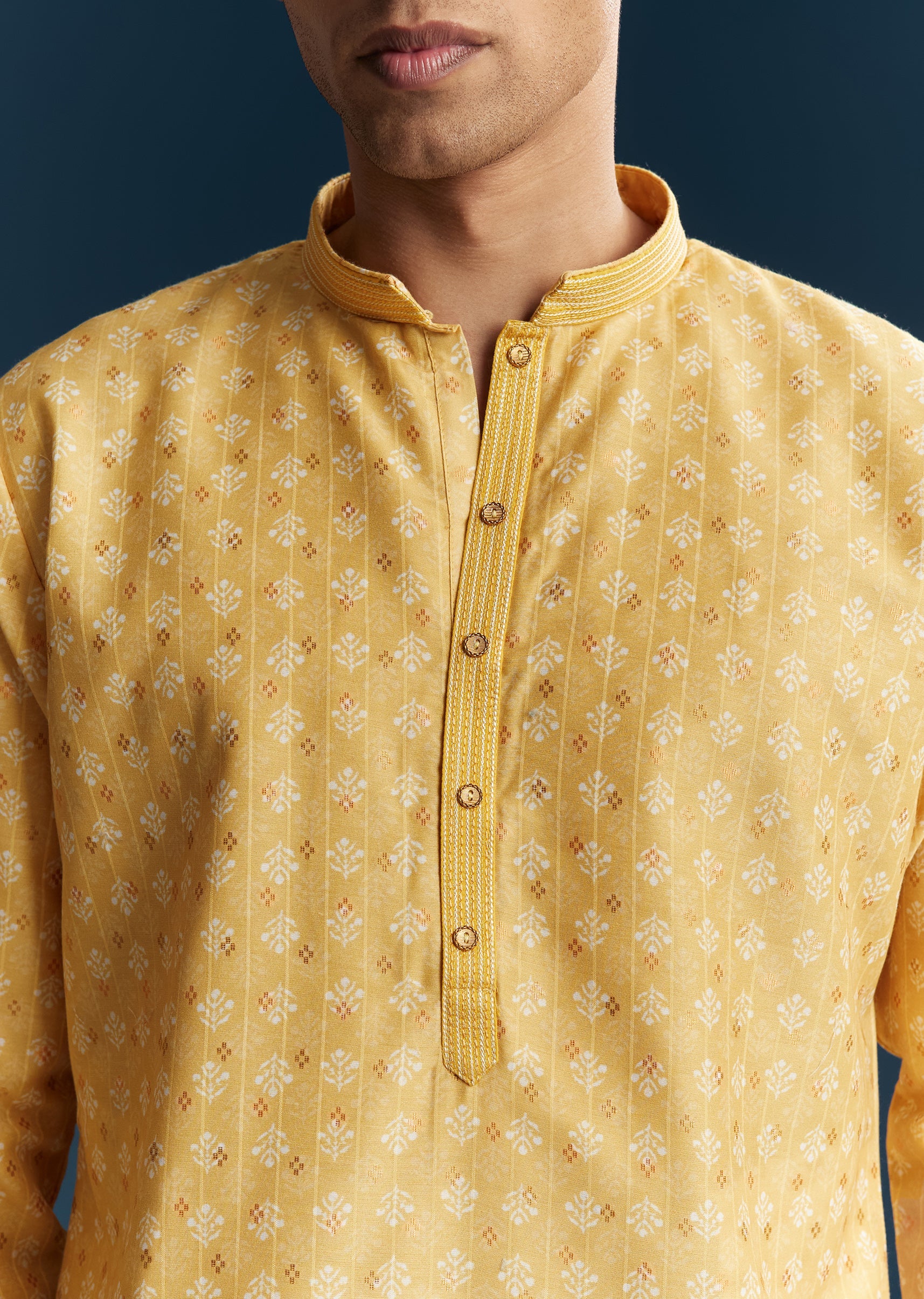 Yellow Silk Kurta Set With Minimal Thread Detail - Image 2