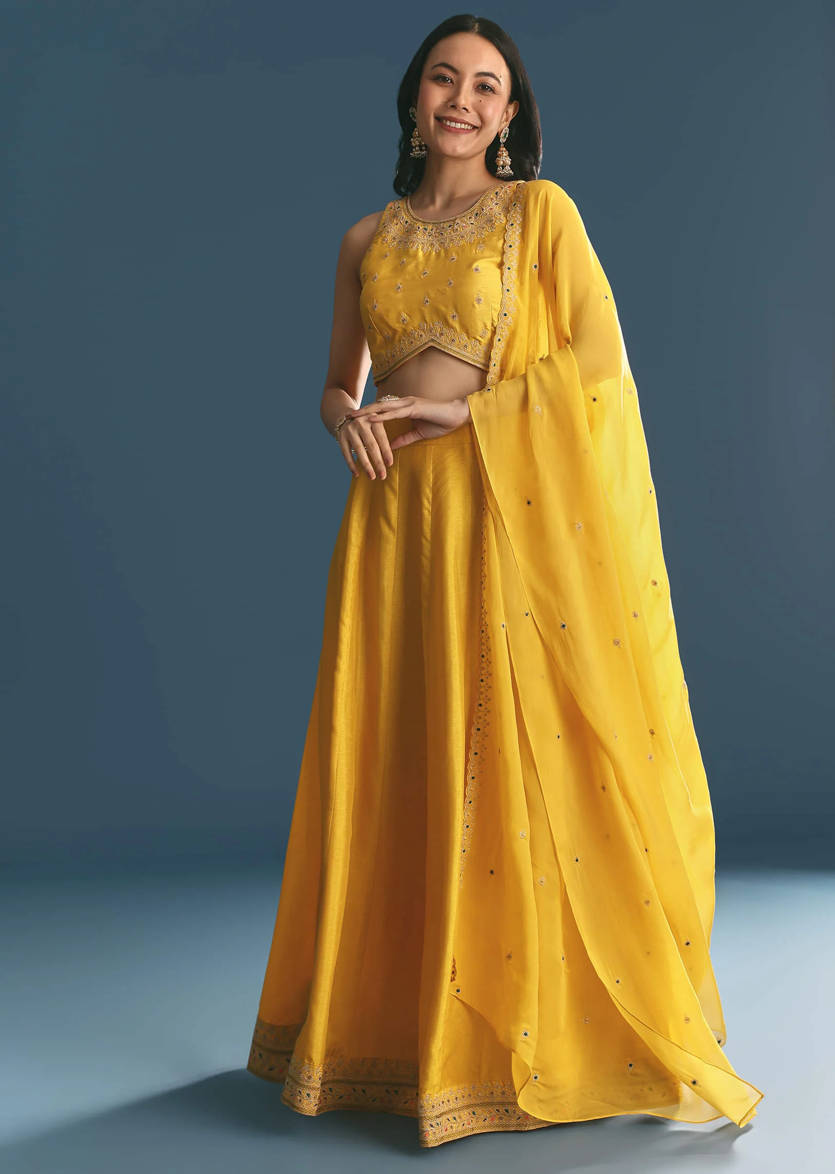 Yellow Silk Lehenga Choli With Zari And Sequins Work - Image 3