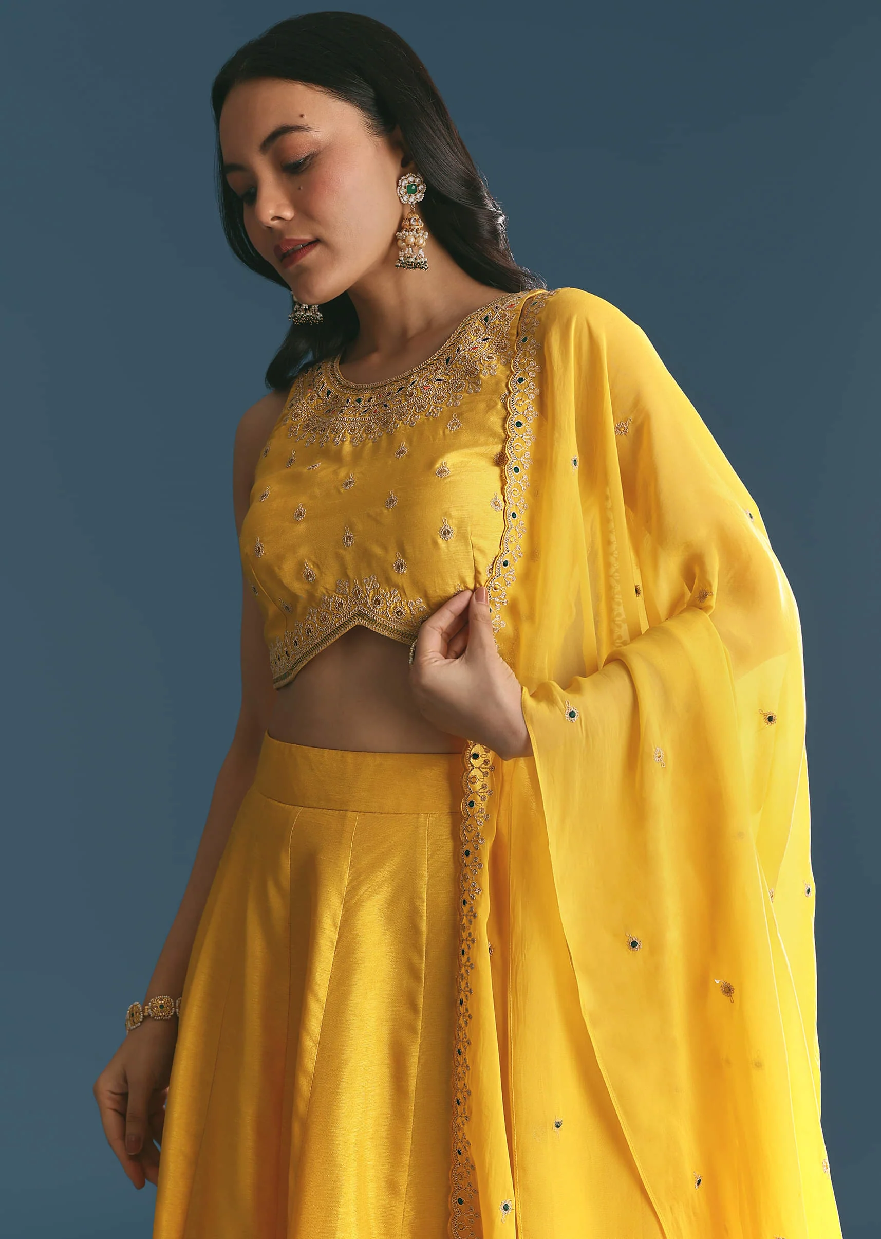 Yellow Silk Lehenga Choli With Zari And Sequins Work - Image 4