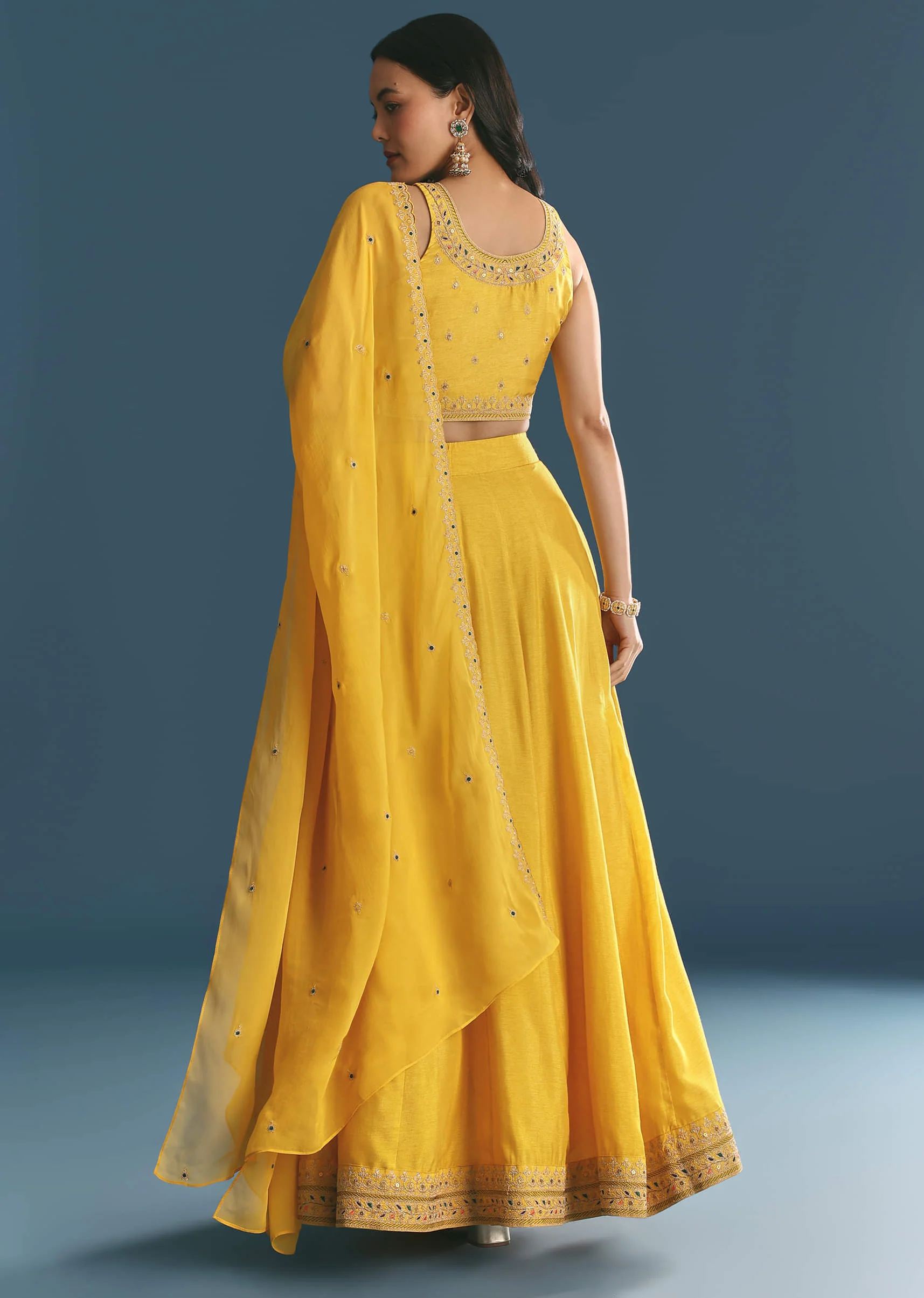 Yellow Silk Lehenga Choli With Zari And Sequins Work - Image 5