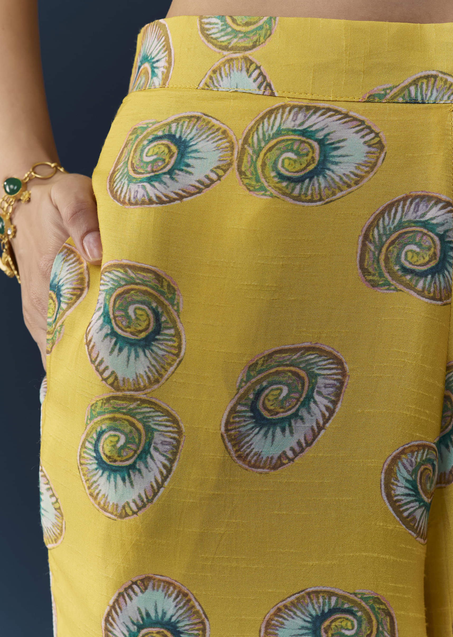 Yellow Silk Shell Print Crop Top Pant Set with Gotta Work - Image 6