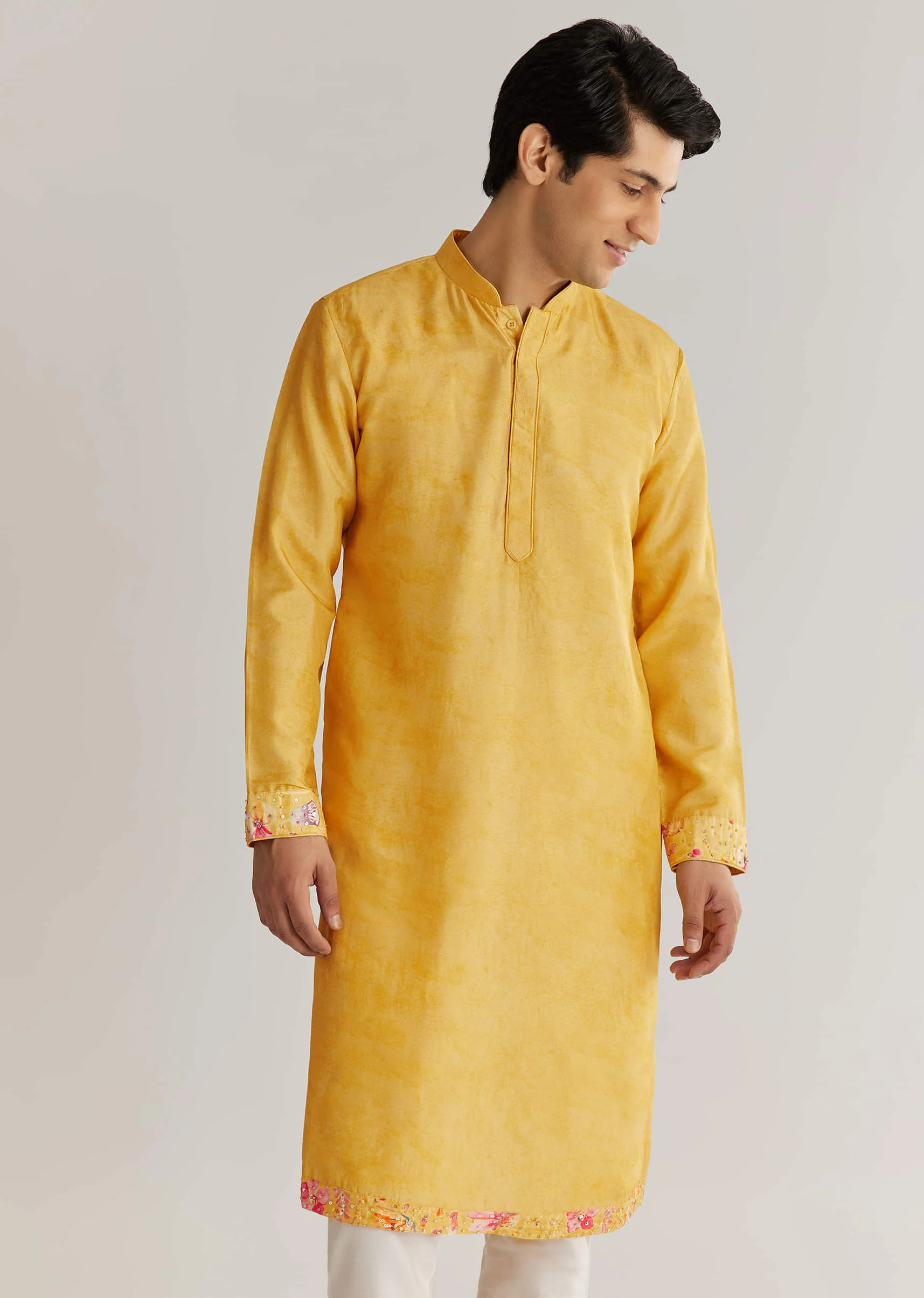 Yellow Silk Stone Sequins Cutdana Kurta Jacket Set - Image 6