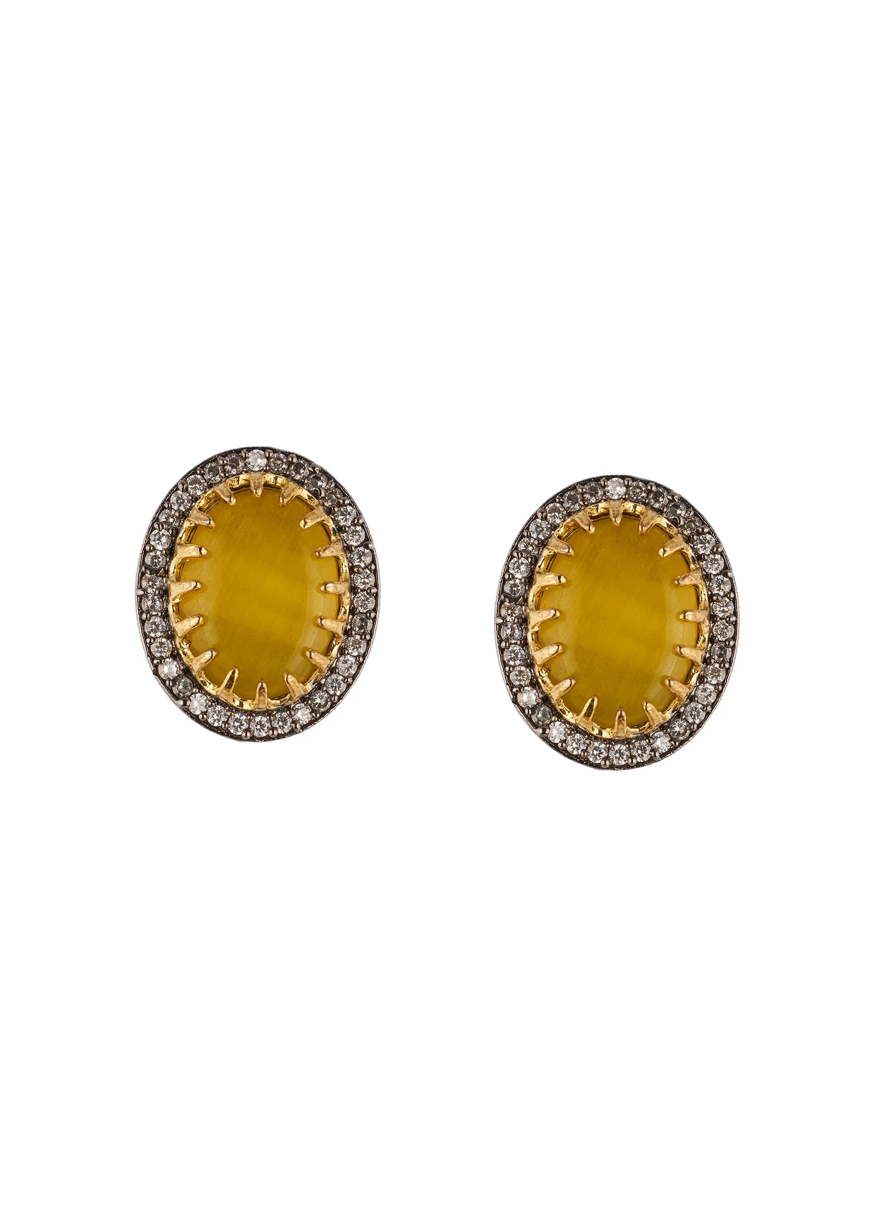 Yellow Studded Earrings With Kundan And Stone Detailing - Image 2