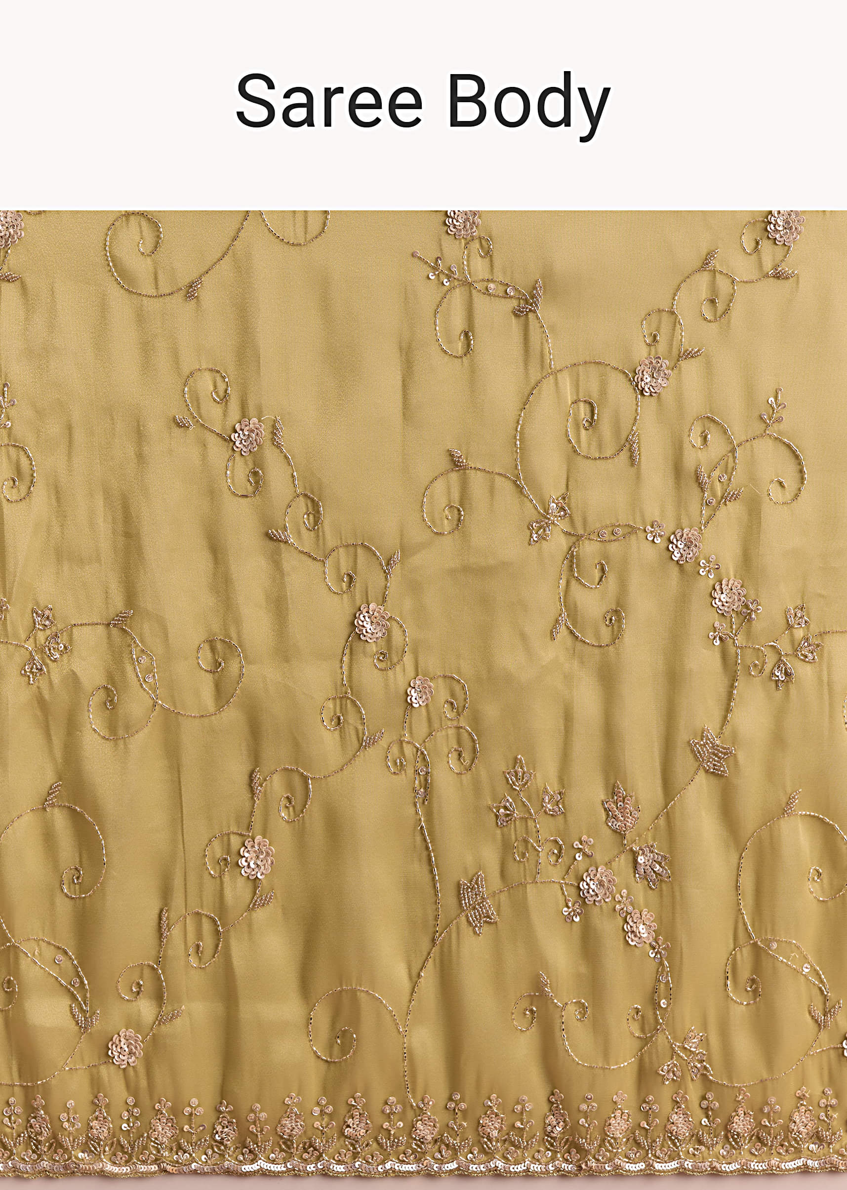 Yellow Tissue Saree With Floral Embroidery And Cutdana Work - Image 8