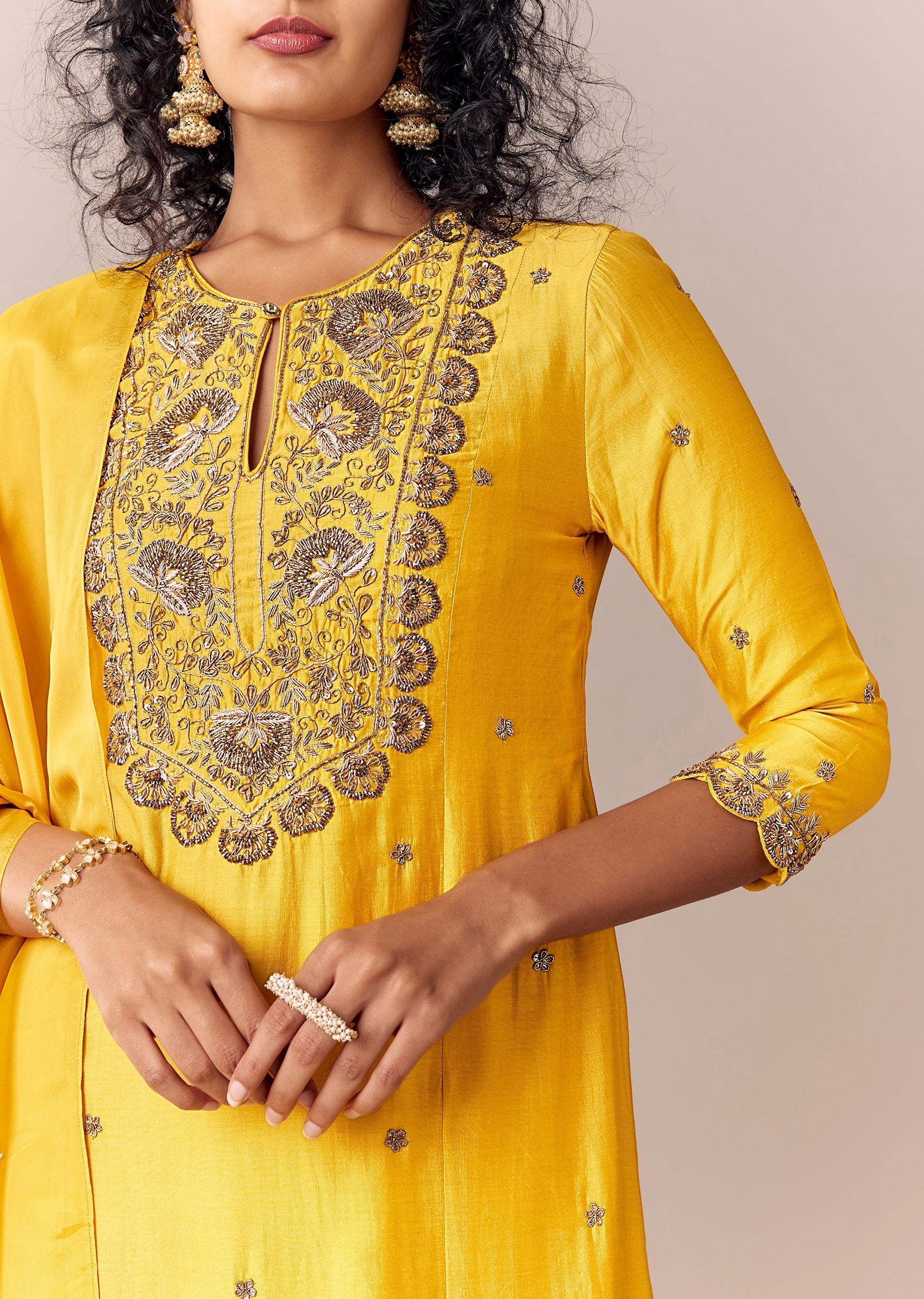 Yellow Zardosi Kurta Sharara Set With Dupatta - Image 2