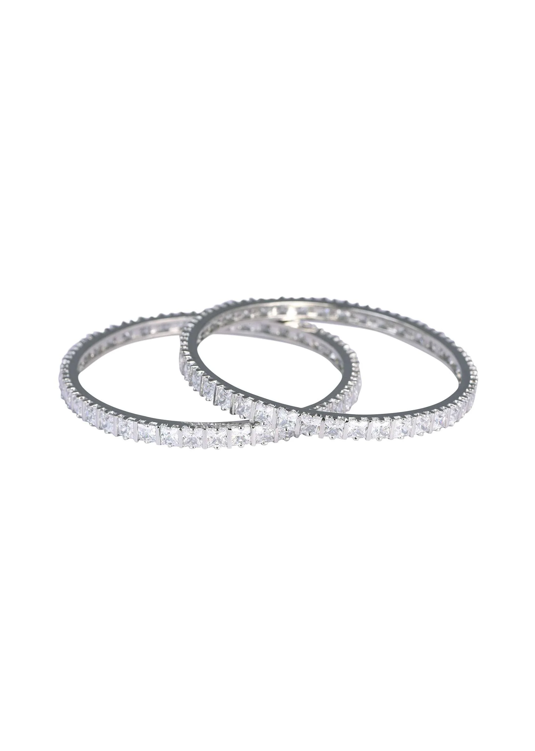 Zirconia Studded 92.5 Sterling Silver Bangles Set of 2 - Image 2